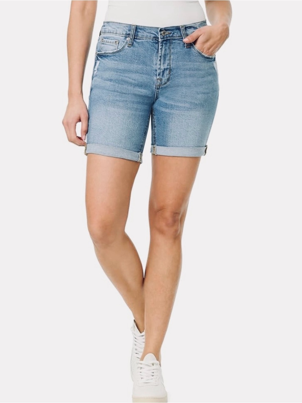 Kensie Jeans The Short 7" Double Roll Cuff Shorts Mid Rise Denim Women’s Size 14